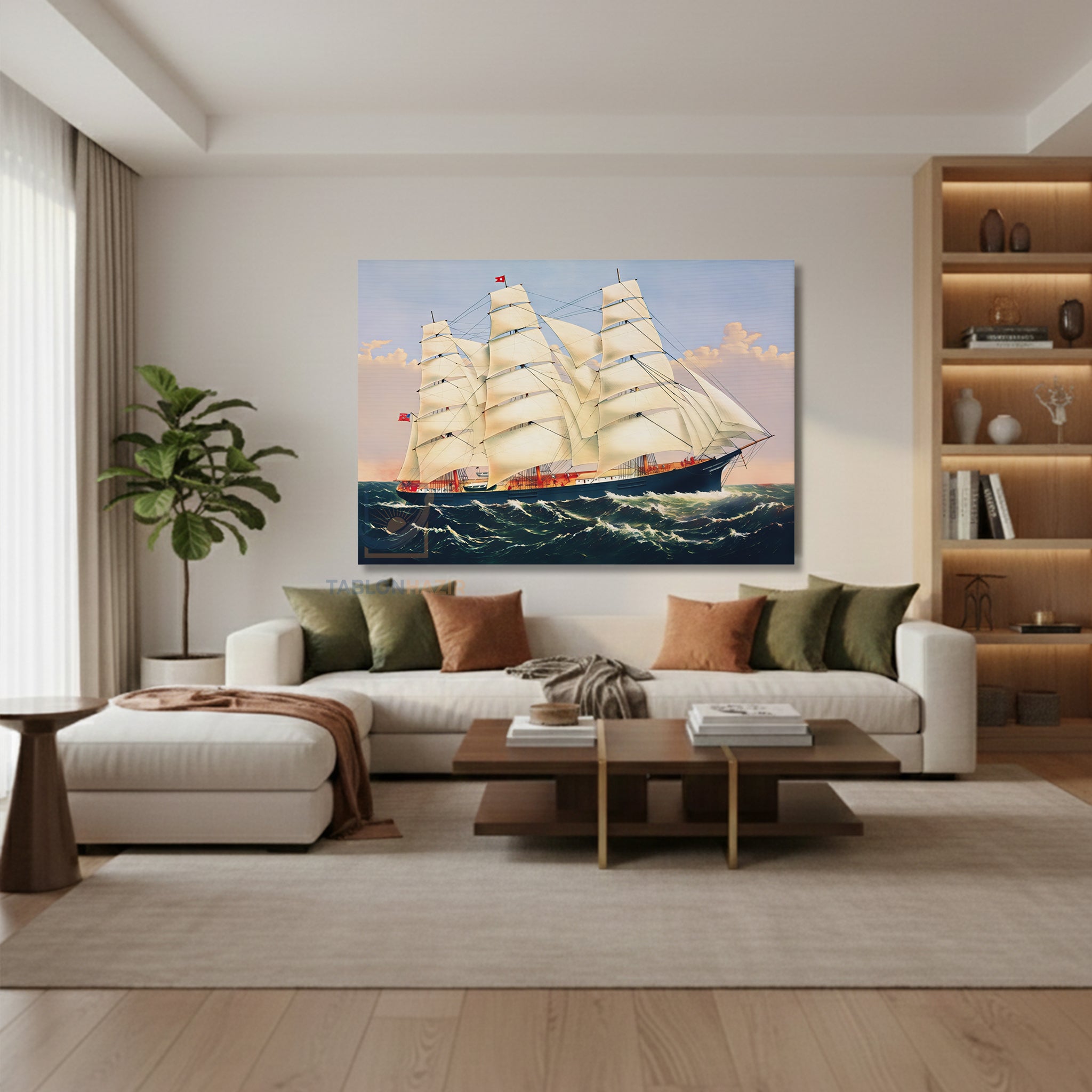 Yatay Kanvas Duvar Tablosu Yelkenligemi Salon Tablosu Ofis Tablosu Yeni Ev Hediyesi Dekorasyon