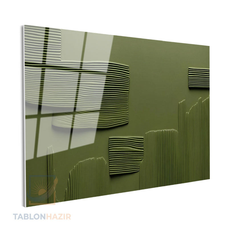 Yatay Cam Tablo Salon Duvar Tablosu Yesil Cizgiler Soyut Yeni Ev Hediyesi Ofis Tablosu
