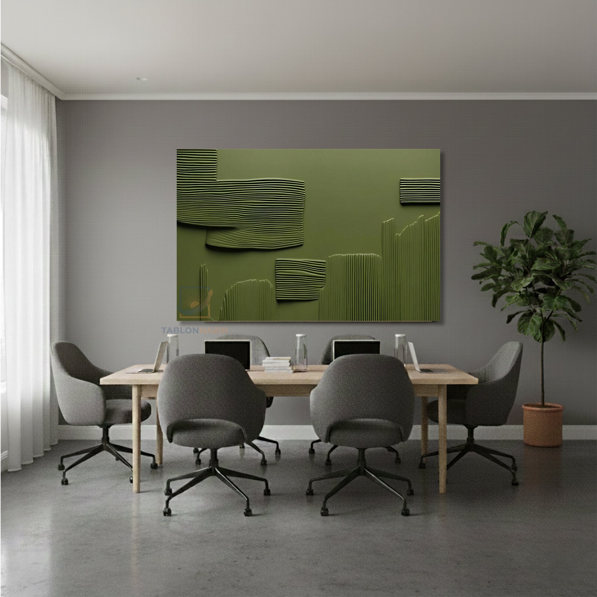 Yatay Kanvas Duvar Tablosu Yesil Cizgiler Soyut Salon Tablosu Ofis Tablosu Ev Hediyesi Dekorasyon