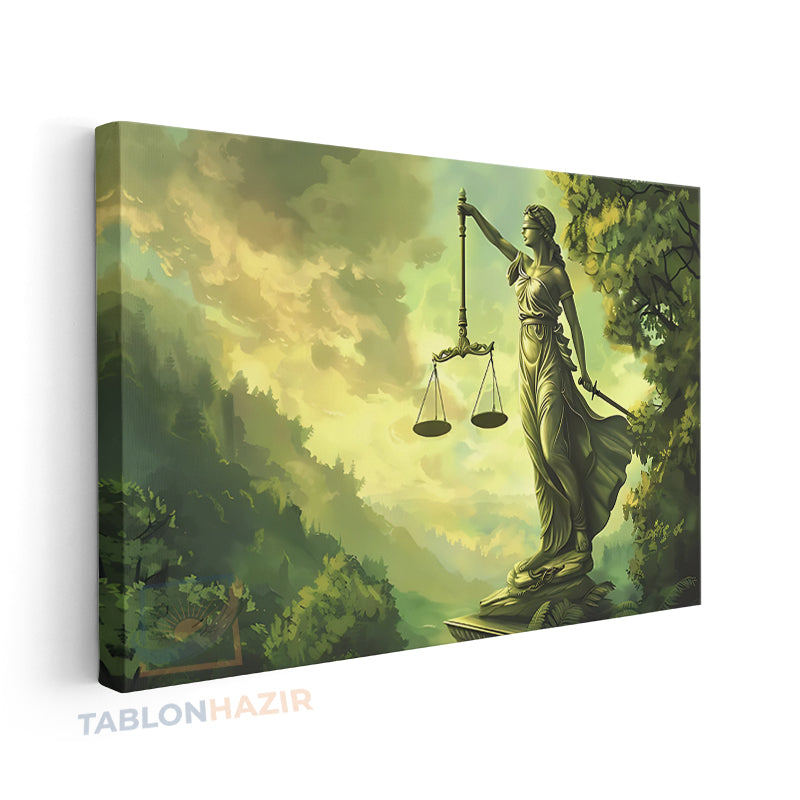 Yatay Kanvas Duvar Tablosu Yesil Hukuk Tablosu Salon Tablosu Ofis Tablosu Ev Hediyesi Dekorasyon