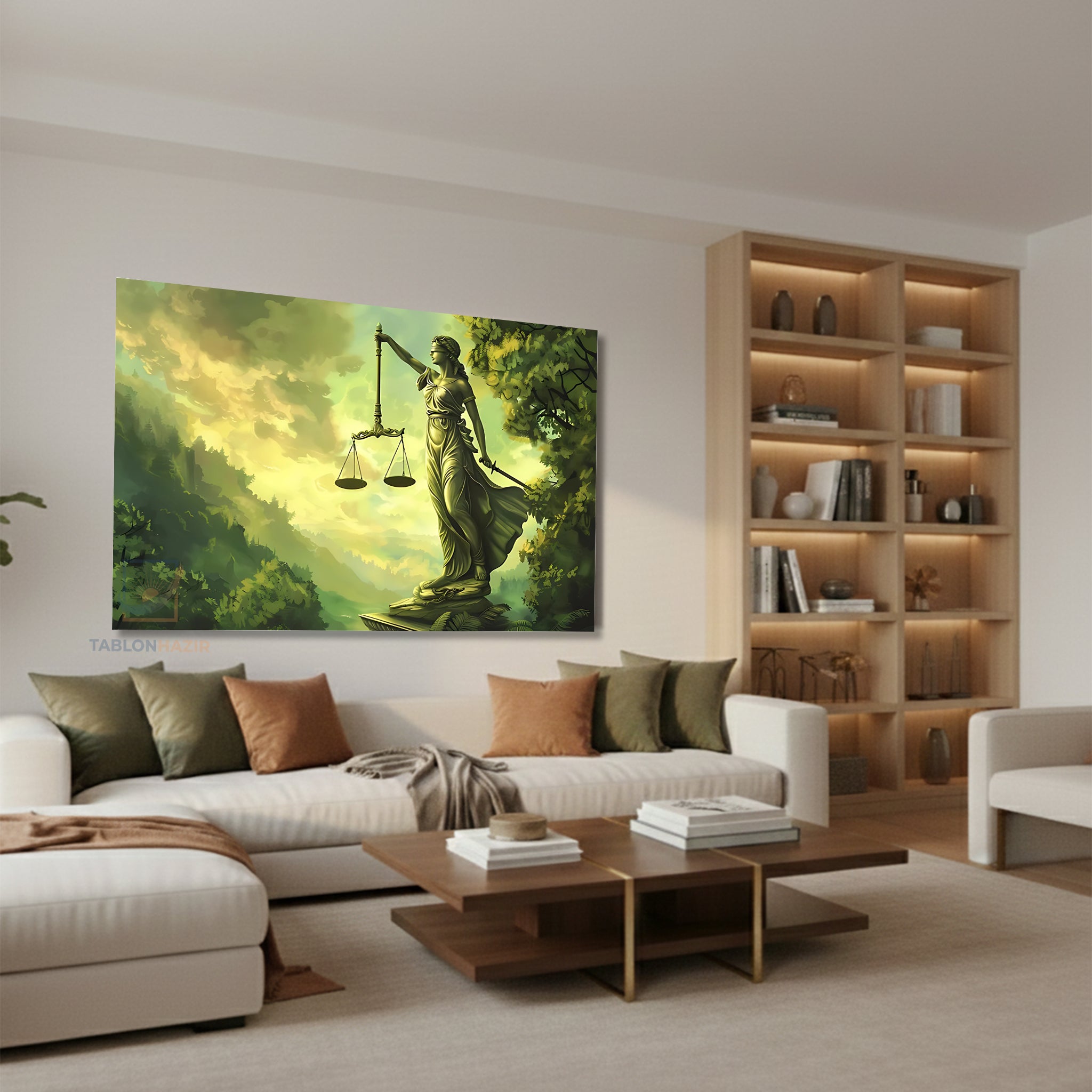 Yatay Kanvas Duvar Tablosu Yesil Hukuk Tablosu Salon Tablosu Ofis Tablosu Ev Hediyesi Dekorasyon