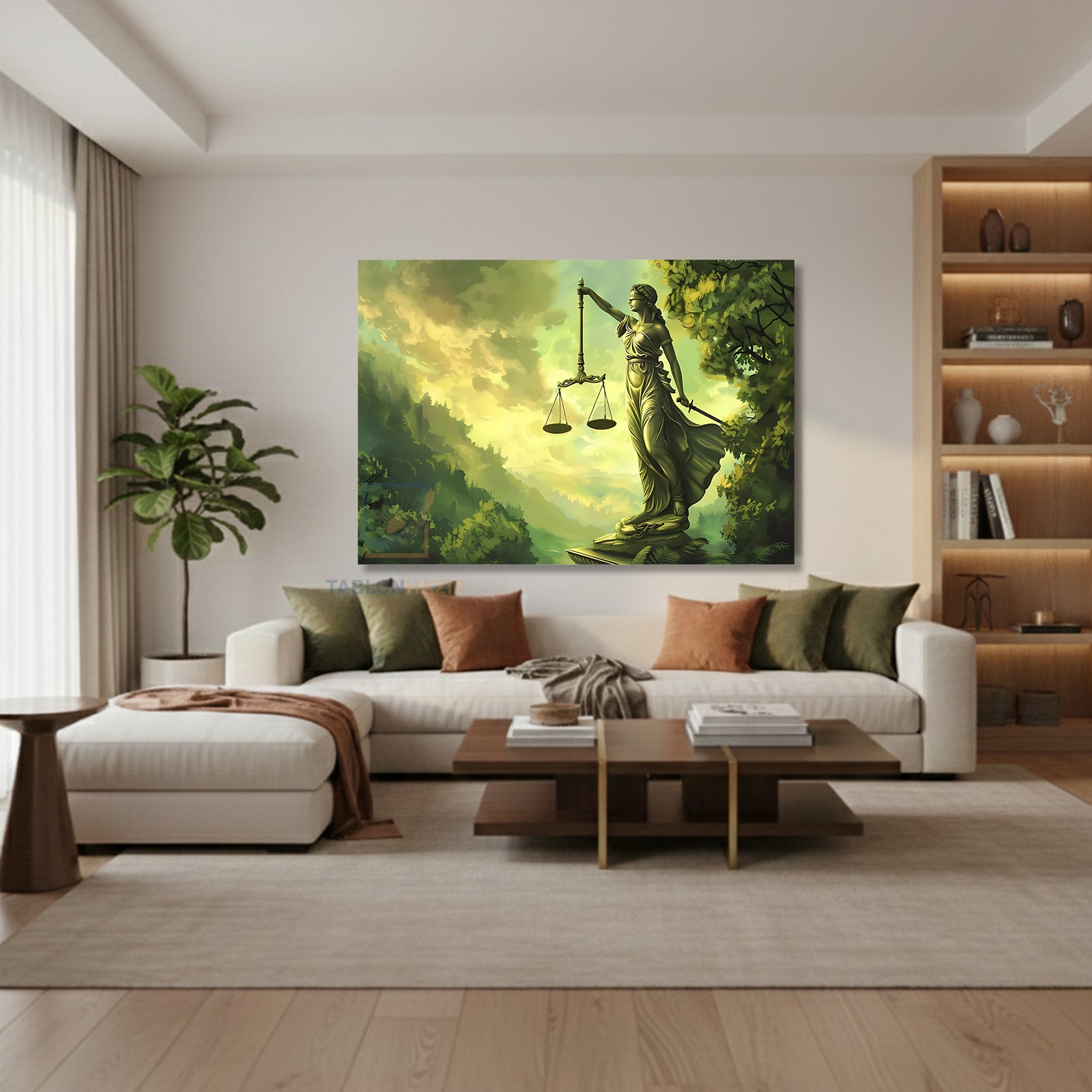 Yatay Kanvas Duvar Tablosu Yesil Hukuk Tablosu Salon Tablosu Ofis Tablosu Ev Hediyesi Dekorasyon