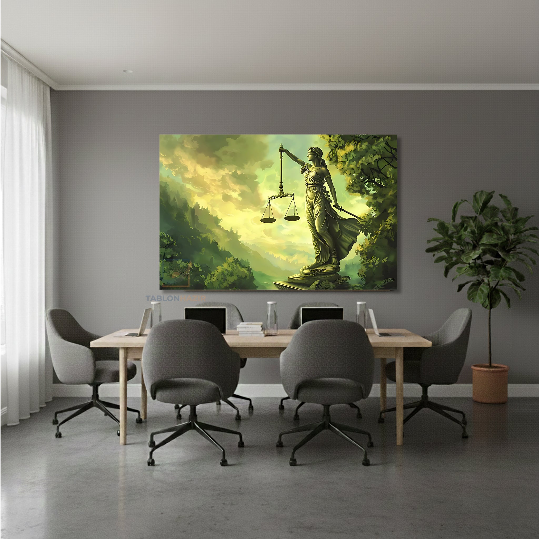 Yatay Kanvas Duvar Tablosu Yesil Hukuk Tablosu Salon Tablosu Ofis Tablosu Ev Hediyesi Dekorasyon